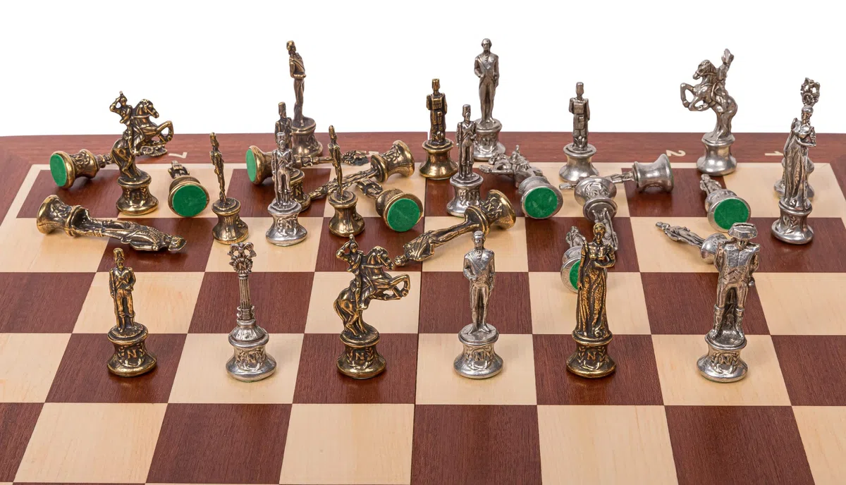 Square - Schach Schachspiel - Napoleon - Schachfiguren aus Metall - Schachbrett aus Holz