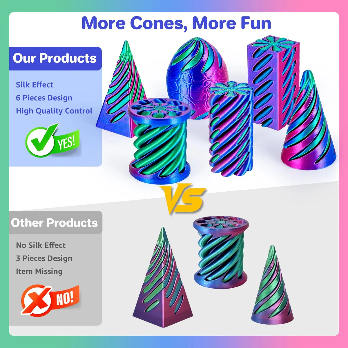 6 Packungen Spirale Fidget Kegel 3D gedruckt Spielzeug Set, Flexible Pyramide Passthrough für Stressabbau, Kinder Erwachsene Schreibtisch Spielzeug, Rosenrot & Dunkelblau & Grün