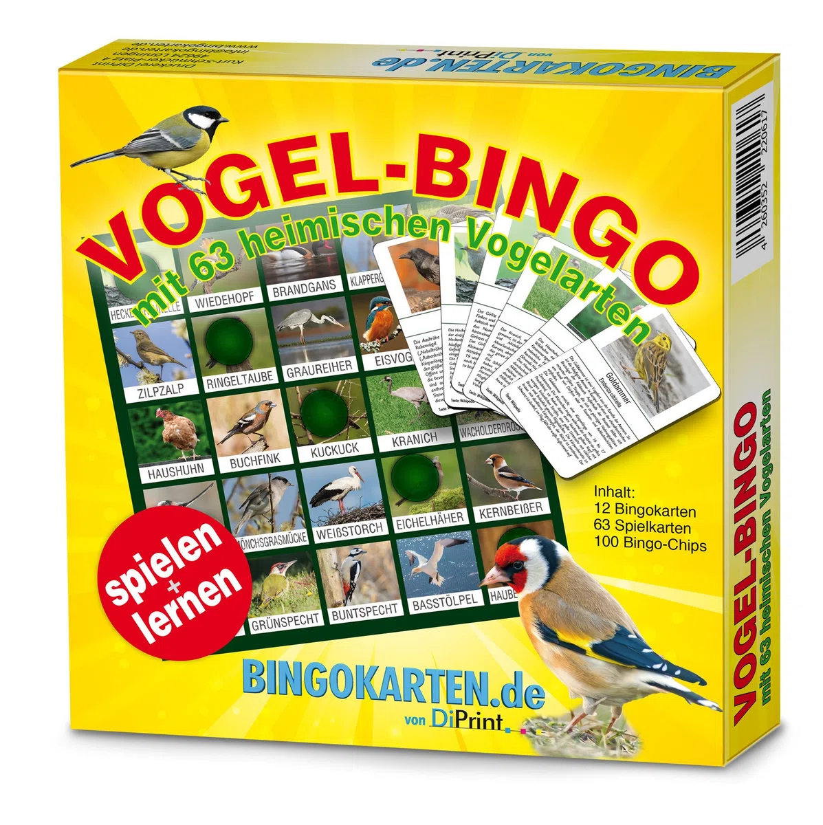 Vogel-Bingo Spiel! Mit 63 heimisch Vogelarten