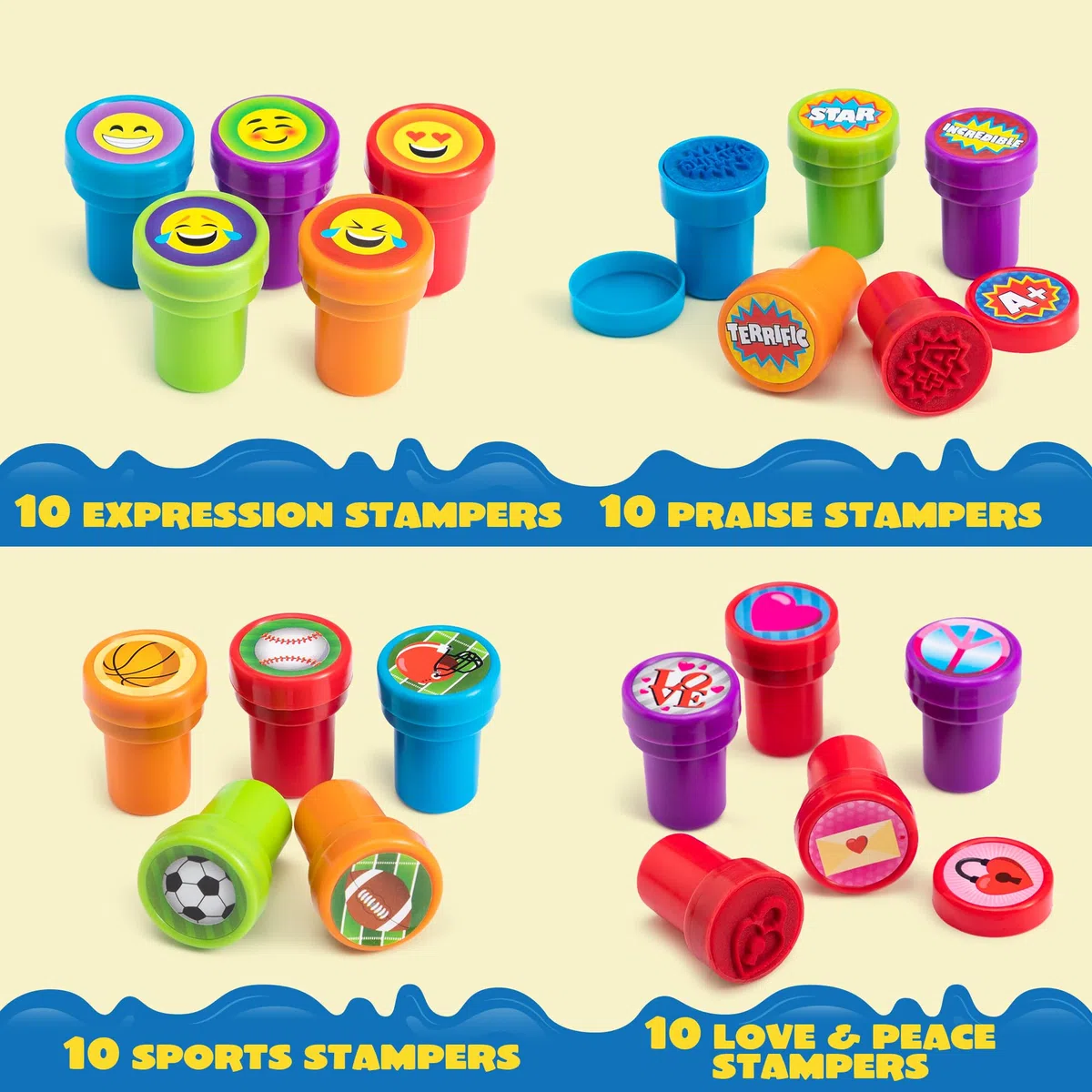 JOYIN 100 stück Stempel für Kinder, selbstfärbende Stempelset 3 Jahre(50 Designs, Plastikstempel, Zoo-Safari Dinosaurier-Stempele) für Ostereier, Mitgebsel Kindergeburtstag Partygeschenke