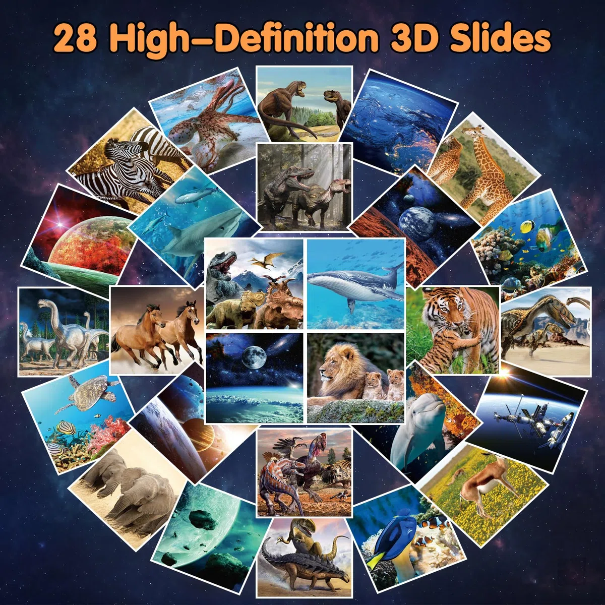 Pup Go Blau 3D-Betrachter für Kinder ab 3 Jahren, 4 Scheiben – Dinosaurier, Tiere, Ozean & Weltraum, 28 HD-Bilder, Retro klassischer Diabetrachter, pädagogisches STEM-Lernspielzeug