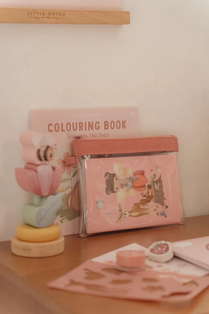 Little Dutch Schreibset (Etui, Notizbuch, Sticker, Lineal, Radiergummi, Bleistift, Anspitzer und Schablone) Kinder Mädchen REH rosa - Fairy Garden