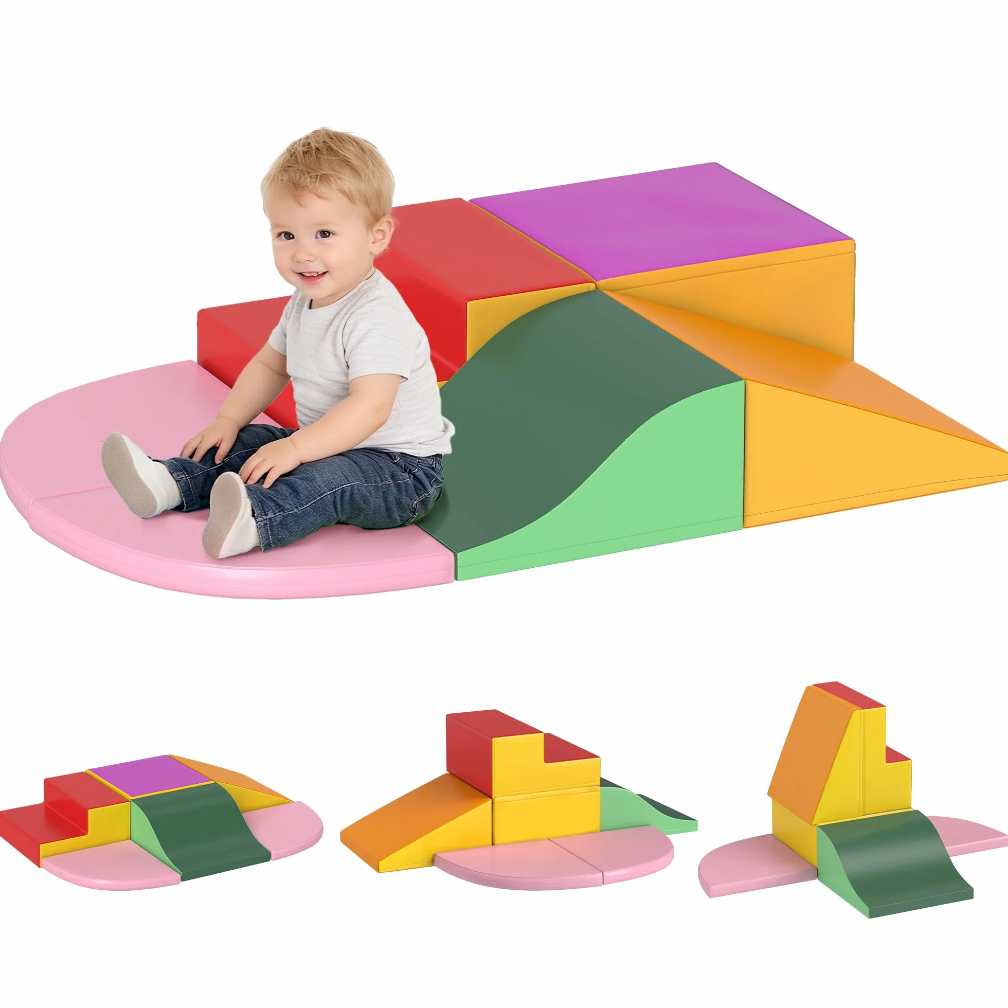 HOMCOM 6 XXL-Schaumstoffbausteine für Kinder Motorikmodule - Lernspielzeug - Motorikparcours Kind zertifiziert Normen EN71-1-2-3 Hindernis EPE-Schaumstoff Kunststoffbeschichtung