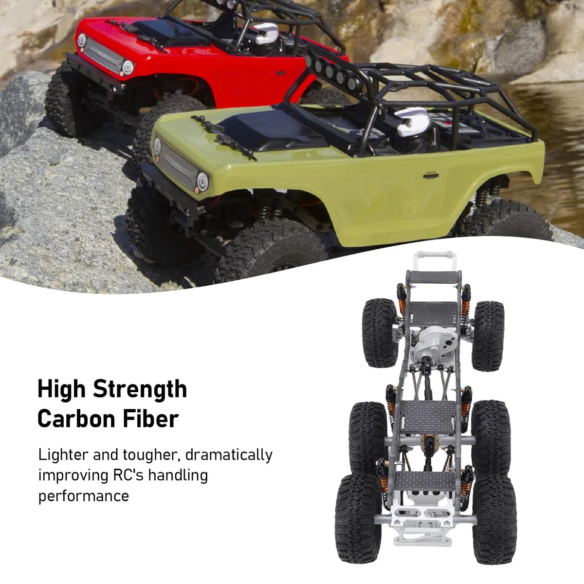 Bewinner Chassis -Rahmen für Axiale SCX24 RC -LKW, Carbon -Faser -Chassis -Rahmen -Upgrade, 6x6 RC -LKW -Körper mit Niedriger Mittelstufe für Verbesserte Stabilitätshandhabung (schwarzes Silber)