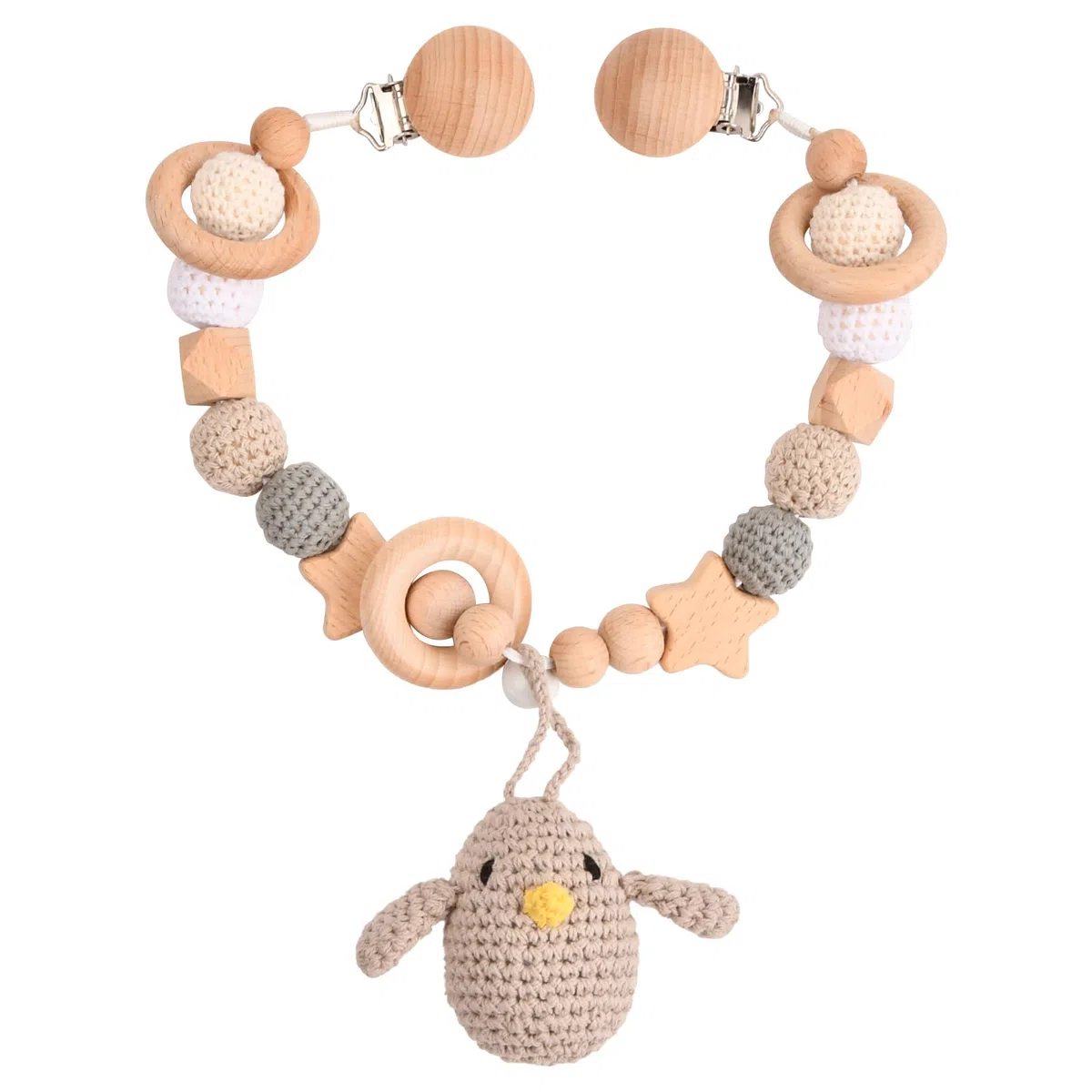 Kinderwagenkette aus Holz und Häkeln Niedliche Tierform Kinderwagenspielzeug mit Glocke für Baby Mädchen Junge