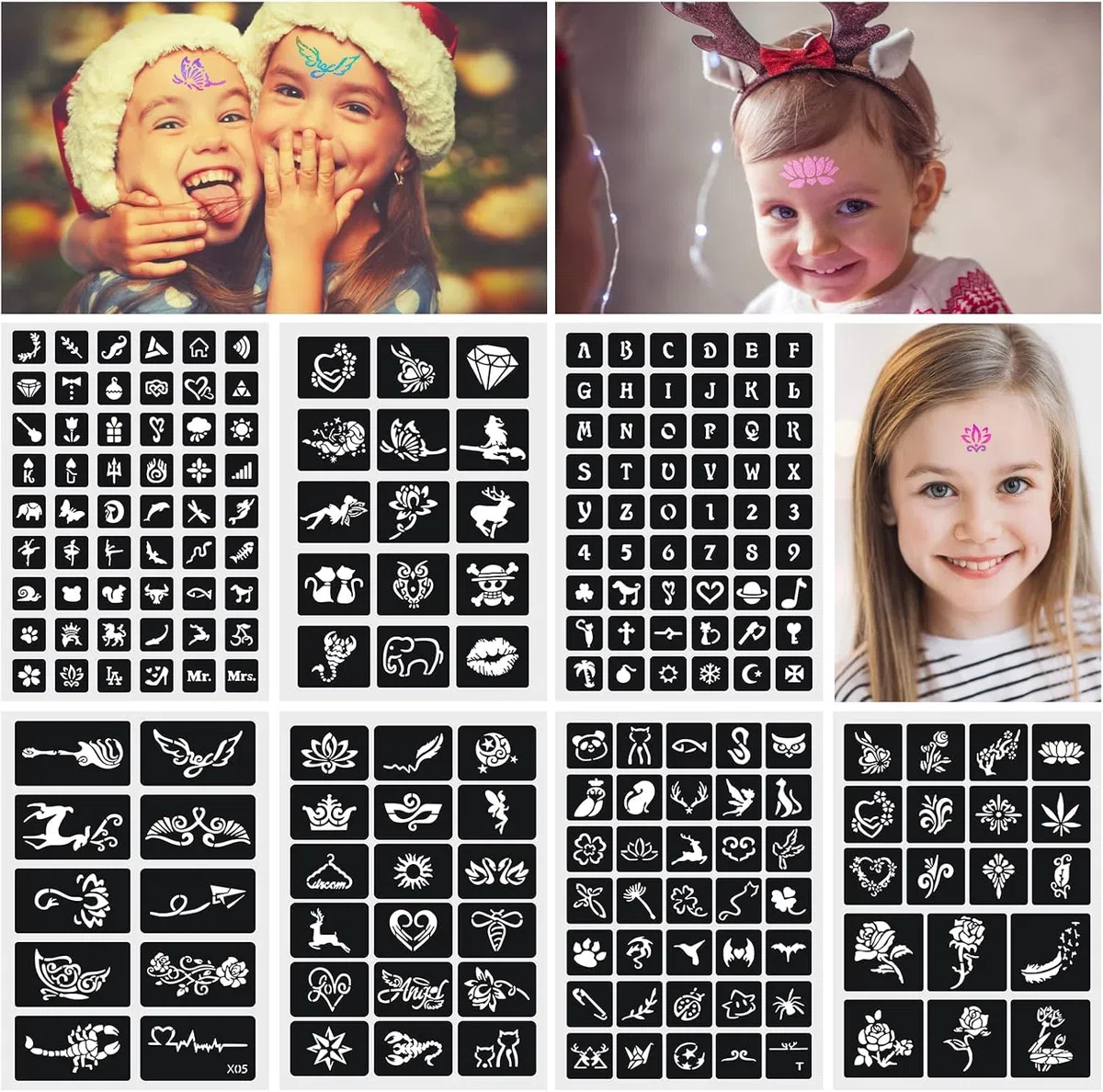Glitzer Tattoo Set Kinder,41 Farben Glitzertattoos Mädchen, 215 Strasssteine 204 Schablonen 3 Kleber 5 Pinsel, Wasserfeste Temporäre Tattoos für Kinder,Mädchen,Party,Geschenk für Kinder Weihnachten