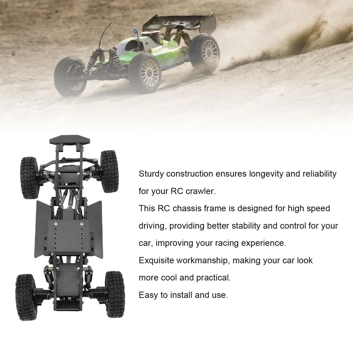 Hochleistungs-Carbonfaser-RC-Chassis-Rahmen-Kit, Upgrade-Teile passend, für Ascent 18 1/18 Scale RC Crawler, leichte, robuste Ersatzteile mit modularem Design (Black)
