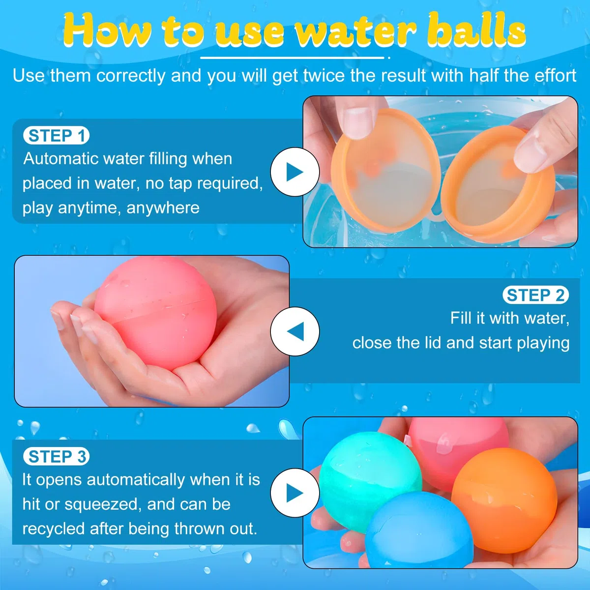 Wasserbomben Selbstschließend,6 Stück Silikon Wiederverwendbare Wasserbomben für Kinder & Erwachsene, Wasserballoons Schnellfüller Outdoor Wasserspielzeug für Pool, Strand & Sommerparty