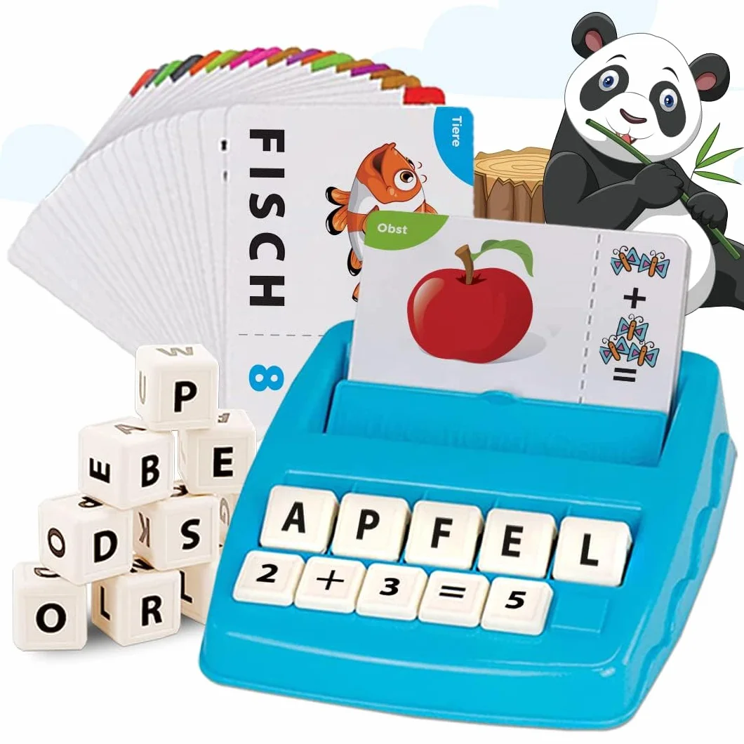 Buchstaben Lernspiel ABC Montessori Lernen ab 4 5 6 Jahre Vorschule Zahlen Rechnen Schulanfänger 1 Klasse Geschenk für Vorschulkind Lernspielzeug Einschulung (Türkis)