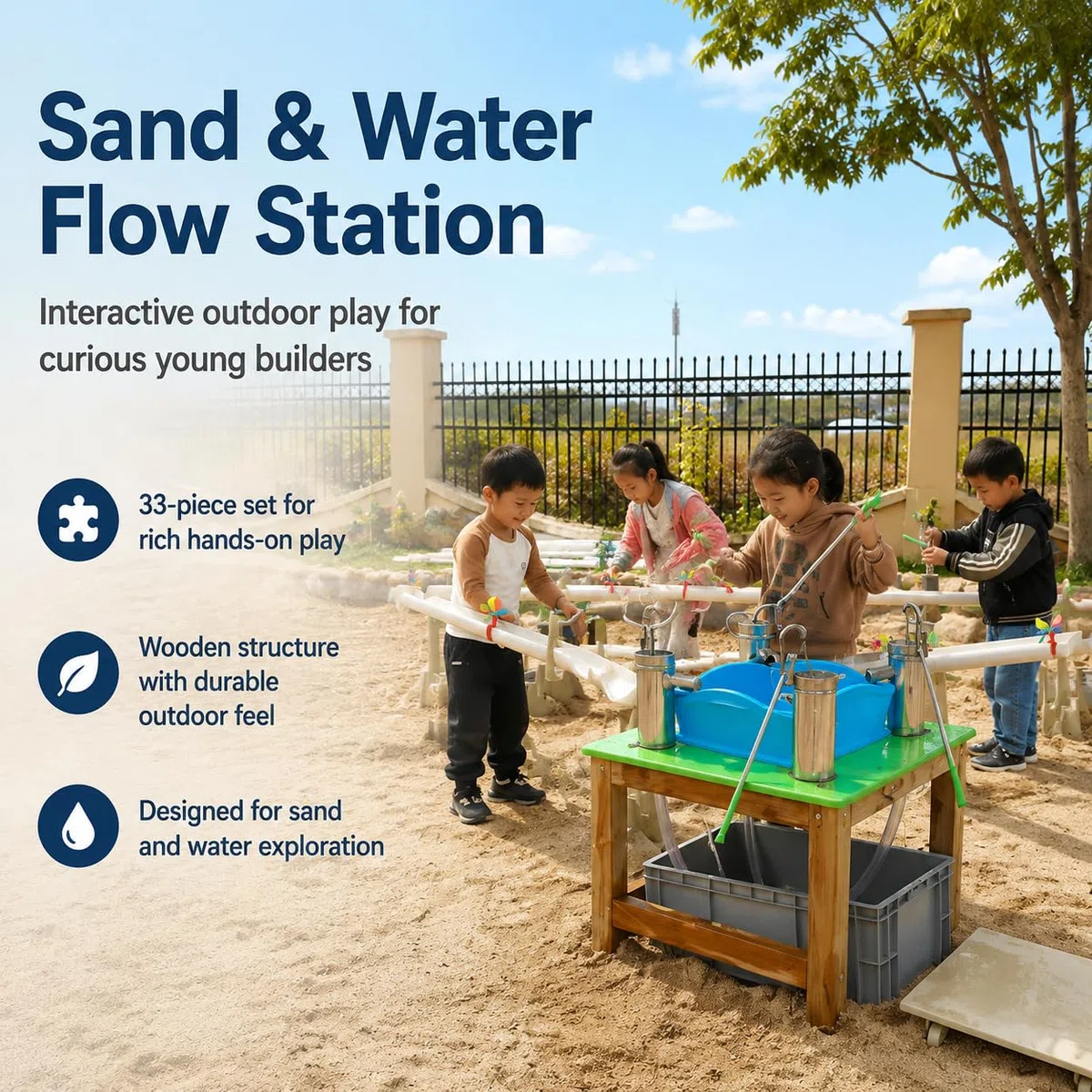 Kinder Sandspielzeug Set Sandkasten Spielset Strandspielzeug Lerneffekt Motorikförderung für Kleinkinder Spielen Lernen Frühförderung, Sand- und Wasserfließstation 3