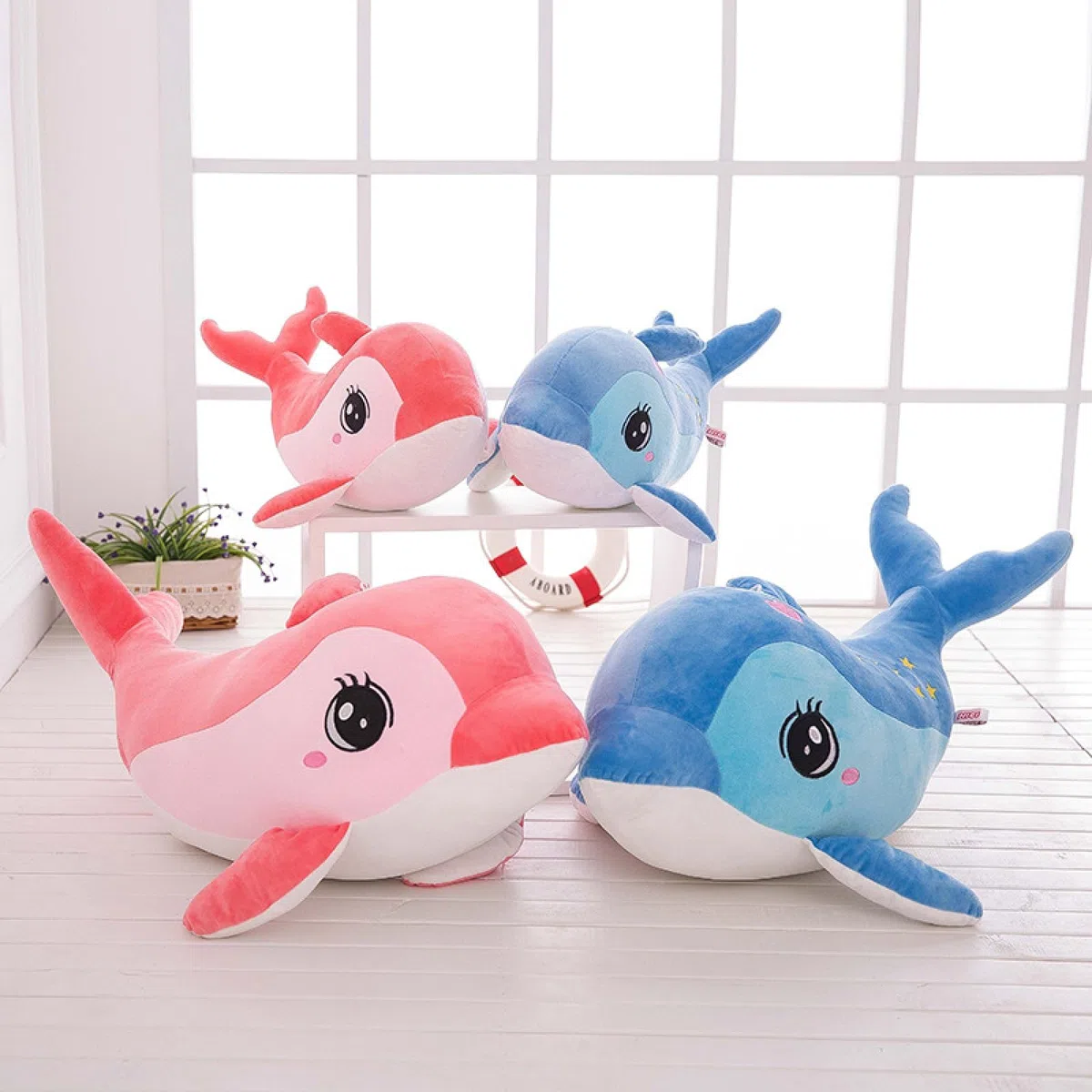 Plüschtier Delphin Puppe Stofftier Kissen Kuscheltier Delphin, zum Spielen und Kuscheln, Weiches Schmusetier für Mädchen, Jungen, Babys (40 cm,Blau)
