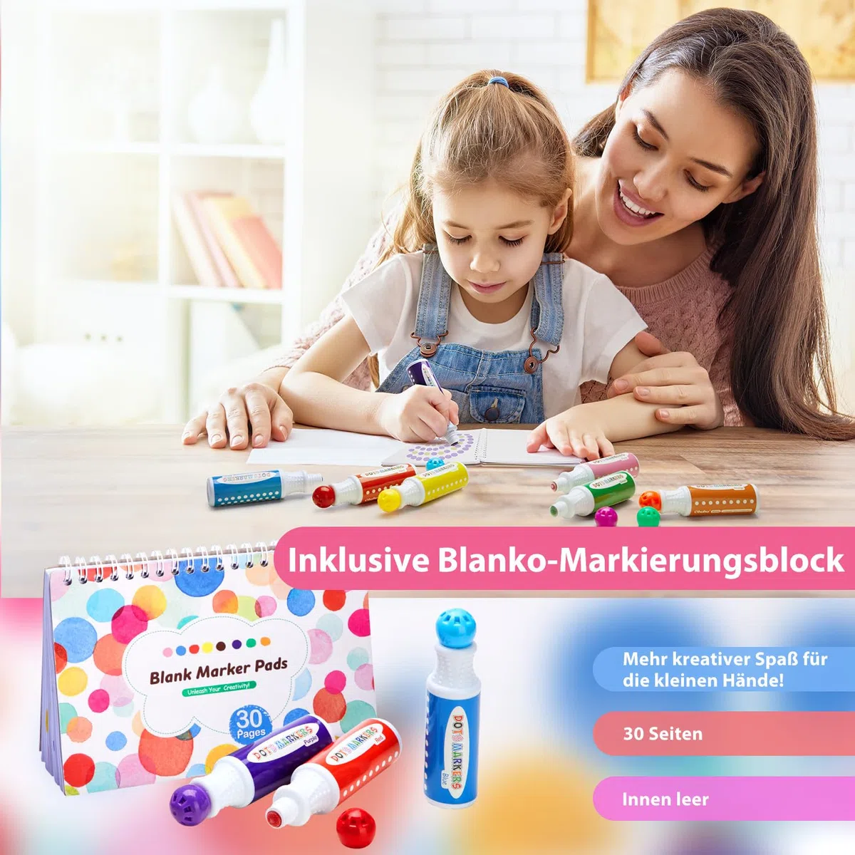 Ohuhu Bingo Dabbers, 12 Farben Auswaschbar Dot Marker für Kinder (40 ml) mit einem leeren 30 Seiten Kinder Activity Book für Vorschule ungiftig Wasser-basierte Punkt-Kunstmarker