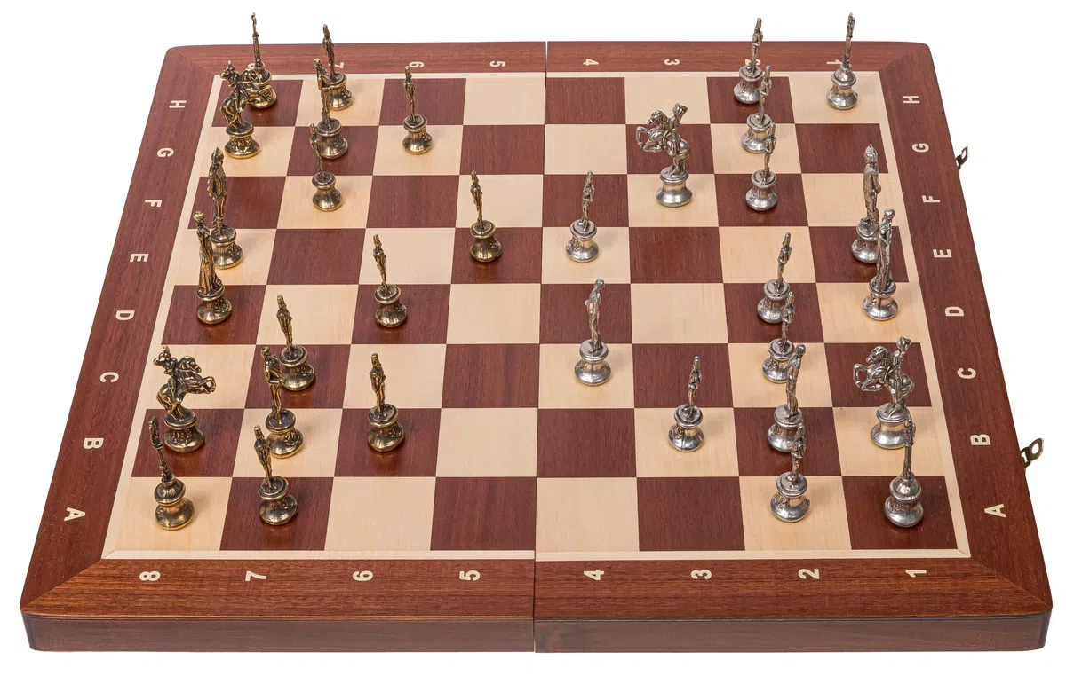 Square - Schach Schachspiel - Napoleon - Schachfiguren aus Metall - Schachbrett aus Holz