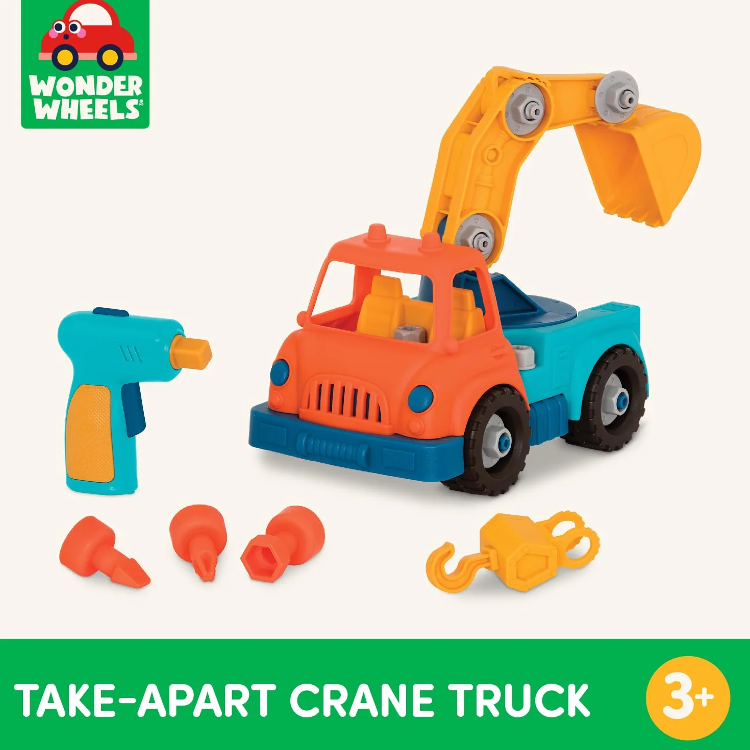 Battat - Konstruktionsspielzeug Kranwagen - Konstruktionsspielzeug Kranwagen - Spielzeugkranwagen mit Bohrmaschine für Kinder - STEM-Spielzeug - Entwicklungspolitischer Nutzen - 3 Jahre +