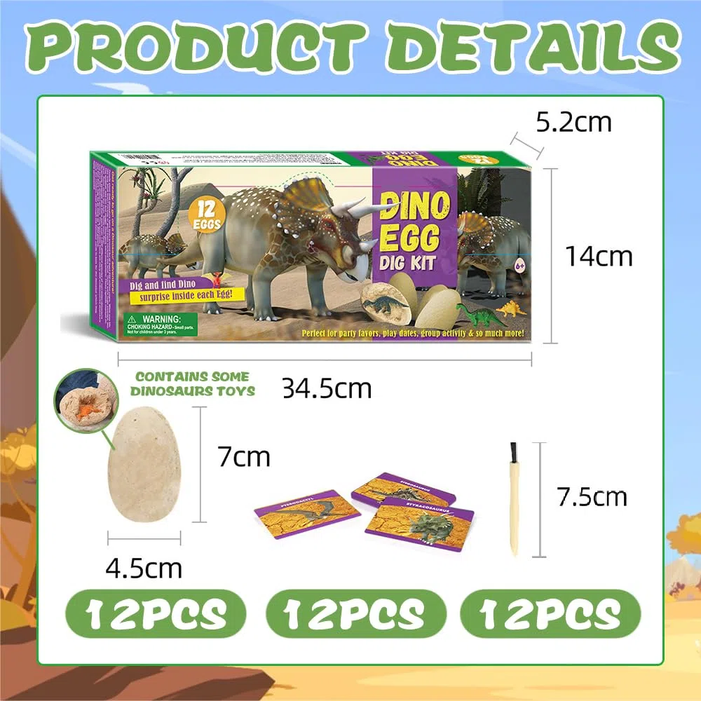 Dino Eier zum Ausgraben,12 Stück Dinosaurier Eier zum Ausgraben Einzeln,Dinosaurier Spielzeug Ausgrabung,Dino Ei Spielzeug,Dino Ausgrabungsset für Kinder ab 6+,Archäologie Spiel für Jungen Mädchen