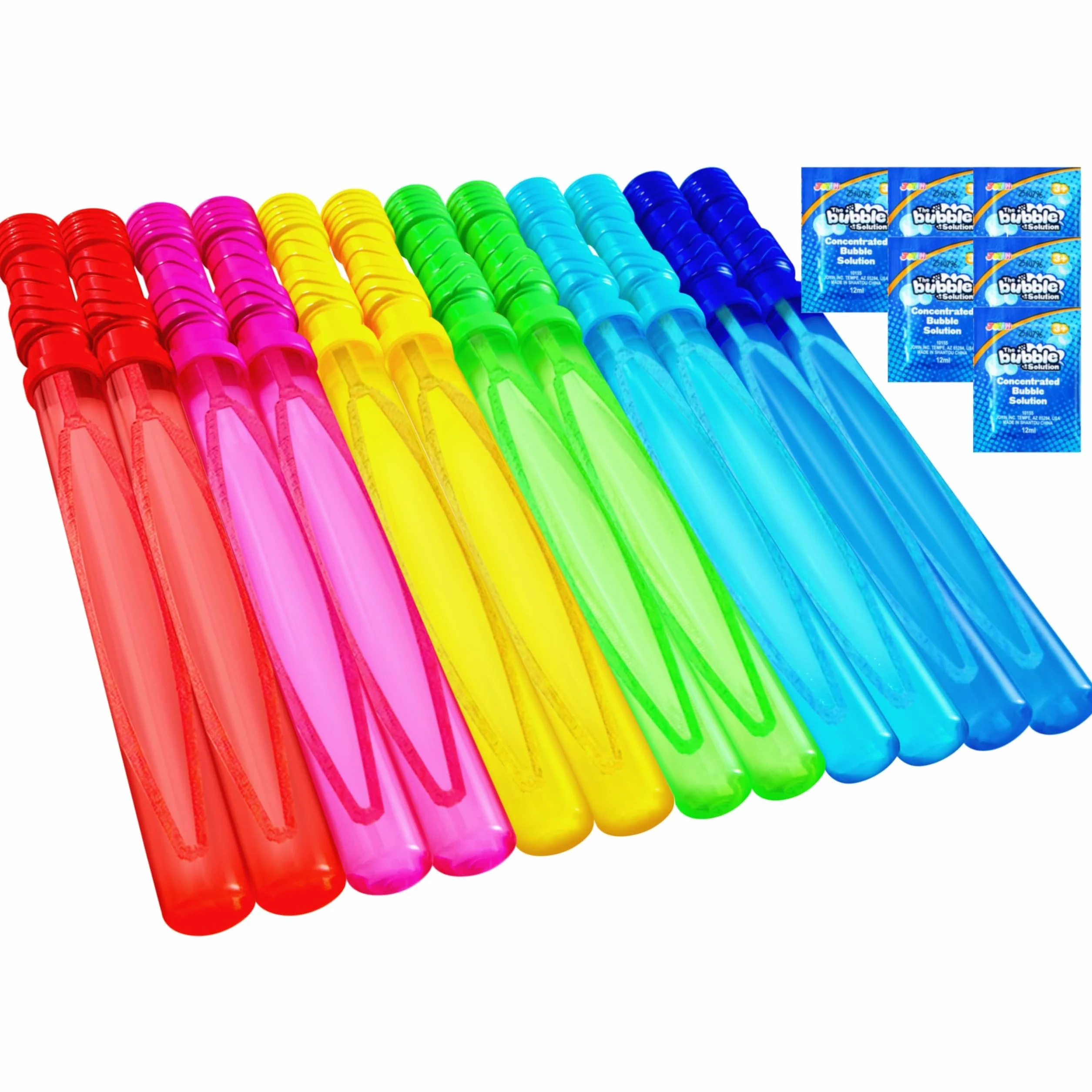 JOYIN 12 Stück 4oz(118ml) Seifenblasen Stab, Seifenblasen Set Kinder mit 12 Beutel 12ml Seifenblasenflüssigkeit, Seifenblasenschwert für Hochzeit Geburtstag Party Taufe Valentinstag, Sommerspielzeug