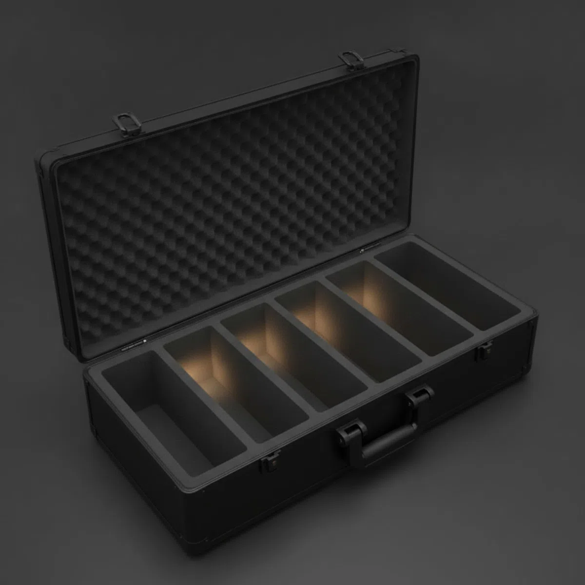 Harilla Stabil Koffer mit Tragegriff Sicher, Sammelkartenkoffer, stoßfest, Kartenbox mit Tragegriff, für Turniere, 430x300x165mm, 4 Schlitze