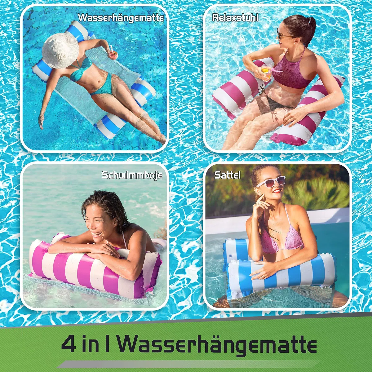 Balinco – Aufblasbare Wasserhängematte Luftmatratze mit 2 Luftkammern & Nylon Netz für Pool – Floatie Wassermatratze Relaxliege für Erwachsene & Kinder – Sommer Poolzubehör