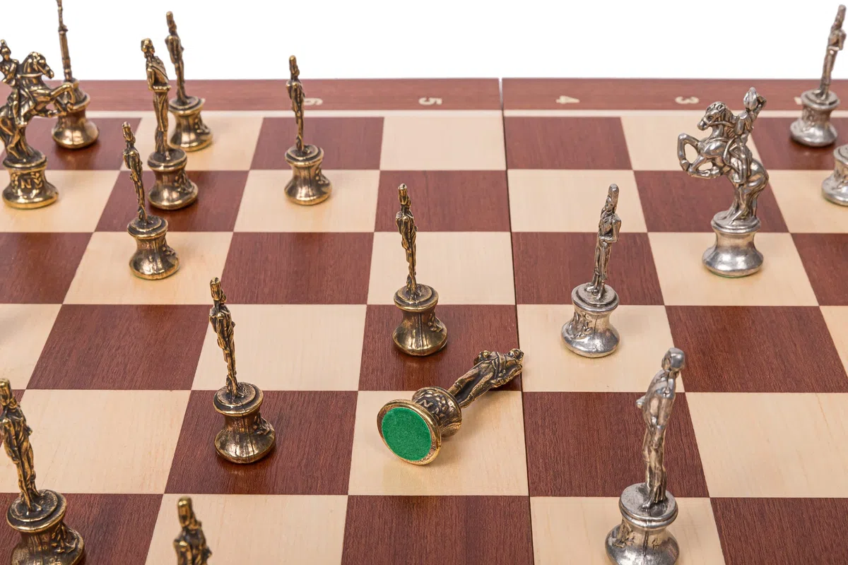 Square - Schach Schachspiel - Napoleon - Schachfiguren aus Metall - Schachbrett aus Holz