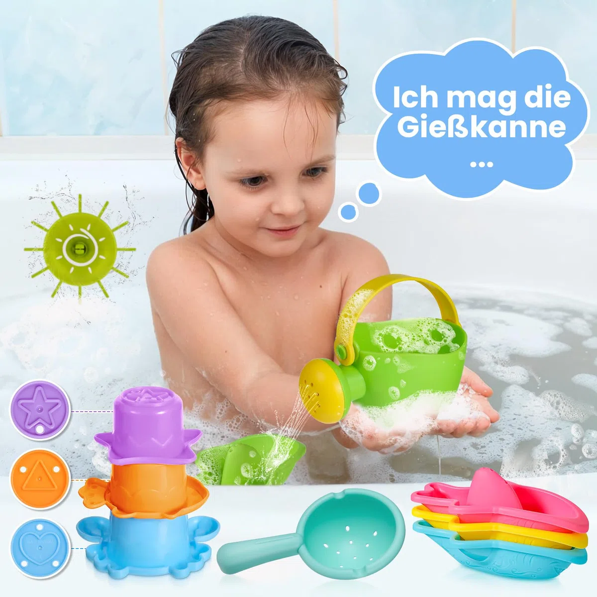 Badespielzeug Baby ab 1 2 3 4 Jahre, Badewannenspielzeug Wasserspielzeug Kinder Schwimmbad Pool Planschbecken Spielzeug Schimmelfreies Badespielsachen 10 Stück