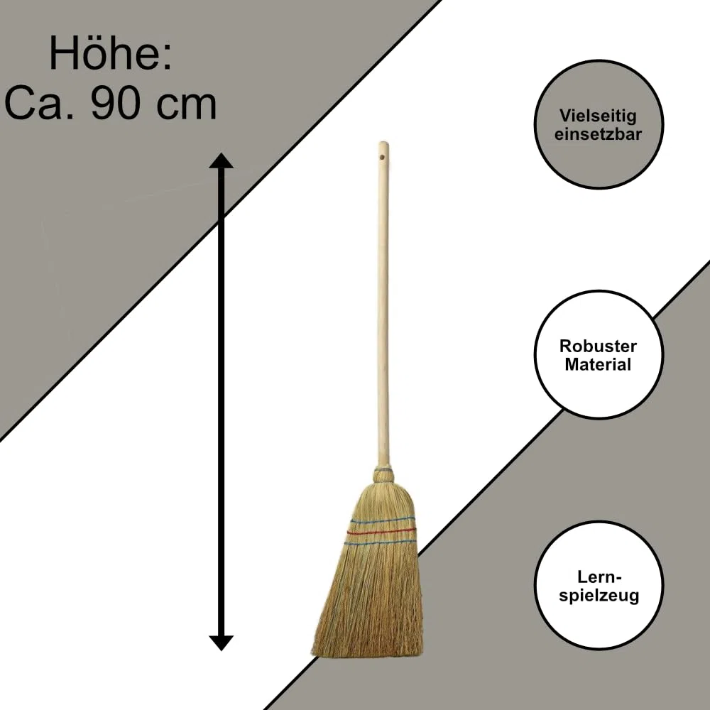 Kinder Reisstrohbesen 90cm aus Metal und Holz - Perfekter Helfer für kleine Gärtner - umweltfreundlich - ökologisch - Garten - Pflanzen - Kinder Strand Sparten - Metal Sparten