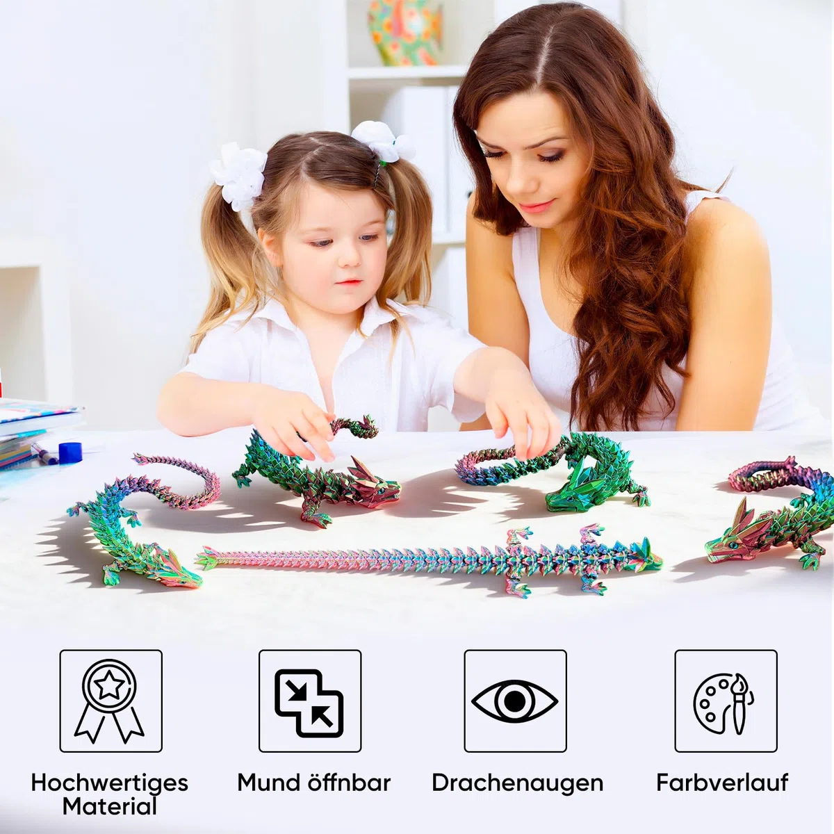 3D Gedruckter Drache Beweglich 60cm - Kristall Drachen Spielzeug Aus Pla Mit Farbverlauf - Articulated Dragon Fidget Toy - Deko Figur Für Jungen Und Mädchen & Erwachsene - 3D Drache, Ostergeschenke