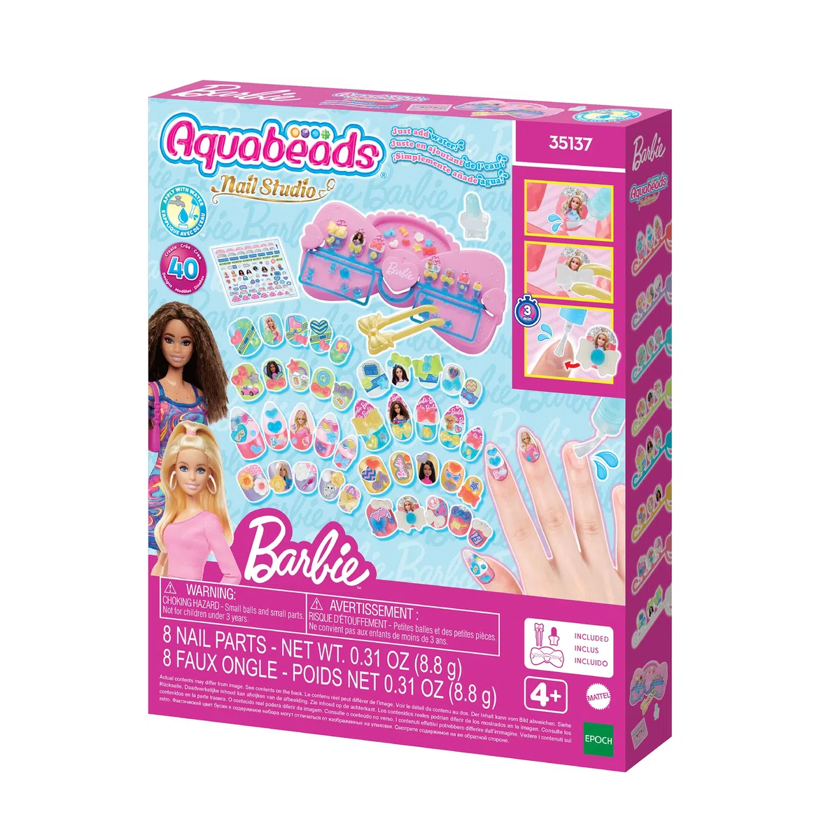 Aquabeads - 35137 Barbie Nagelstudio, Kreatives Nageldesign, Bastelset für Beautyfans, kindersicher, ohne Bügeln oder Kleben, für Kinder ab 4 Jahren