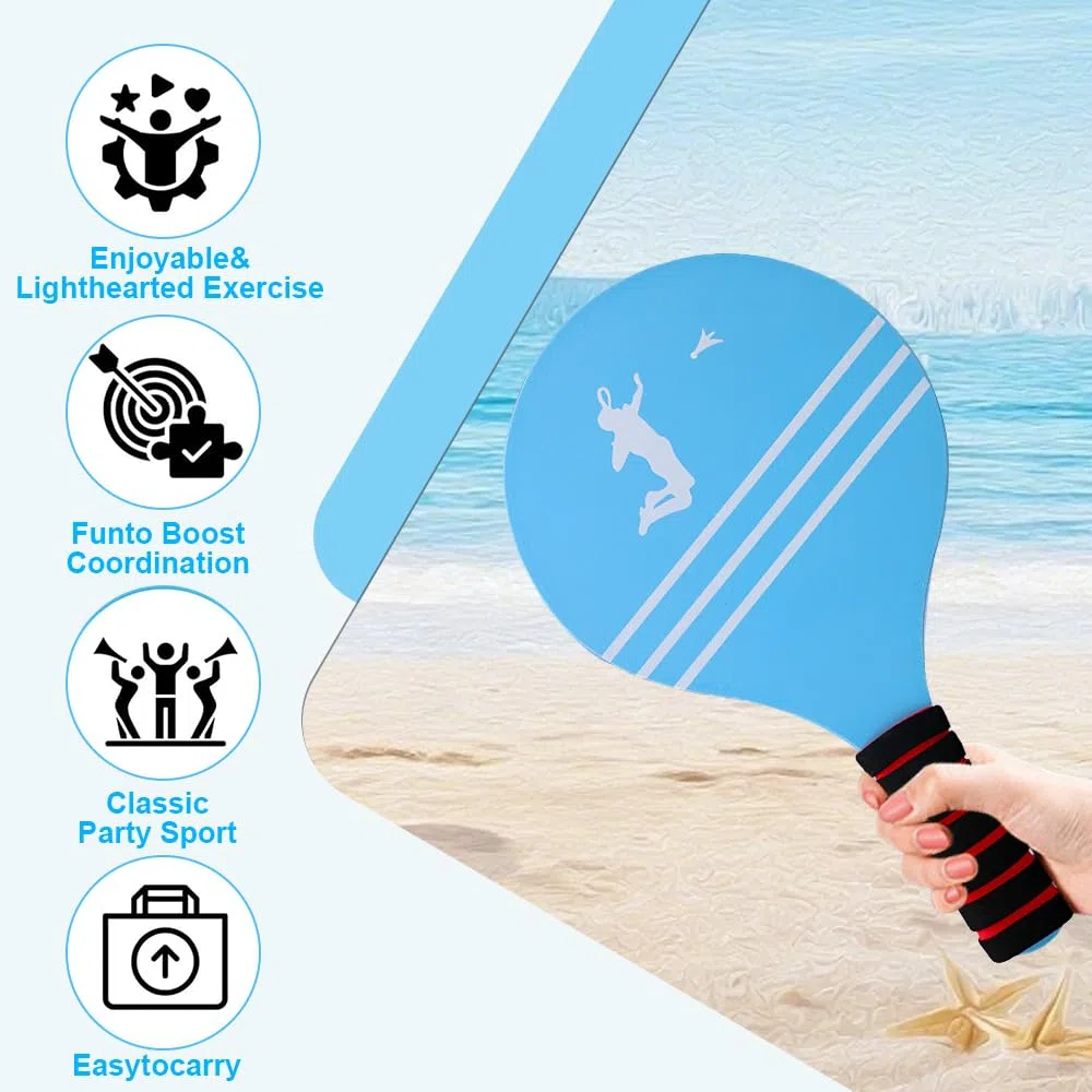 Beach Ball Spiel Set,Beachball Set mit 2 Schläger,12 Feder Bälle,2 Tischtennis,1 Aufbewahrungsbeutel,Paddleball Spielset,Strandtennis,Sommer Strand Pool Garten Spiel für Familie und Party