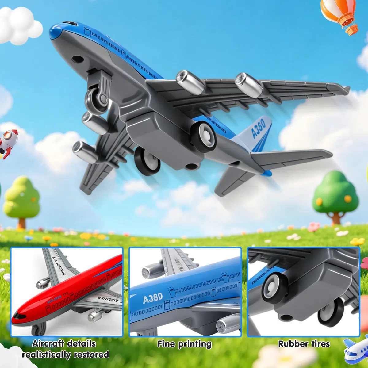 2 Stück Airbus A380 Flugzeug Spielzeug, Mini Modellflugzeug mit Rückziehfunktion, Spielzeugflugzeug für Kinder ab 3 Jahren – Rollendes Flugzeug Modell für Flughafen Spielzeug