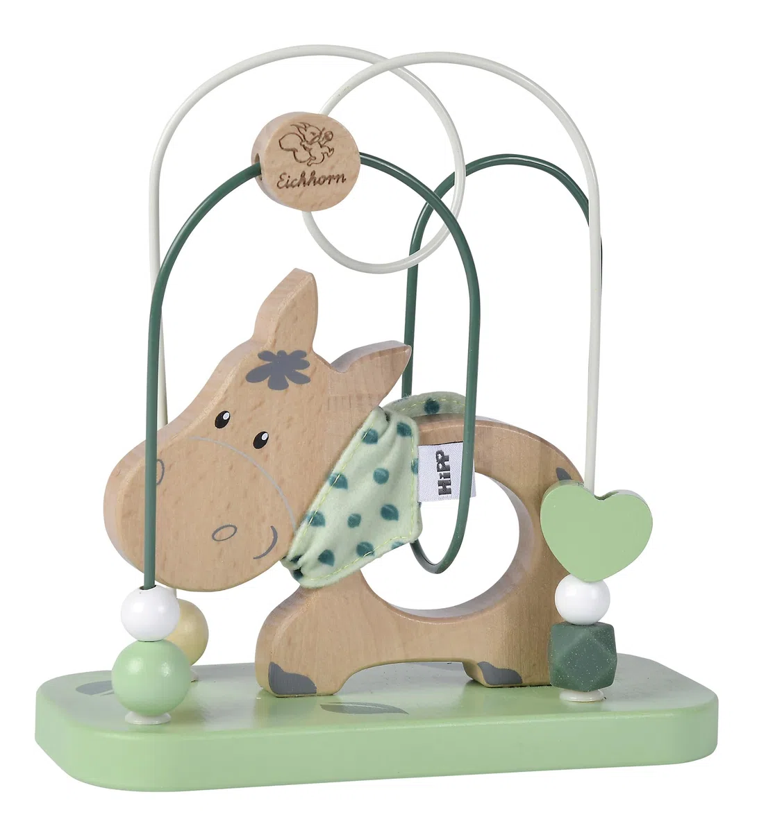 Eichhorn - Baby Hipp Motorikschleife mit 2 Schleifen und Eselmotiv, 6x18x18cm, 100% FSC Zertifiziertes Buchen- und Birkenholz, ab 1 Jahr