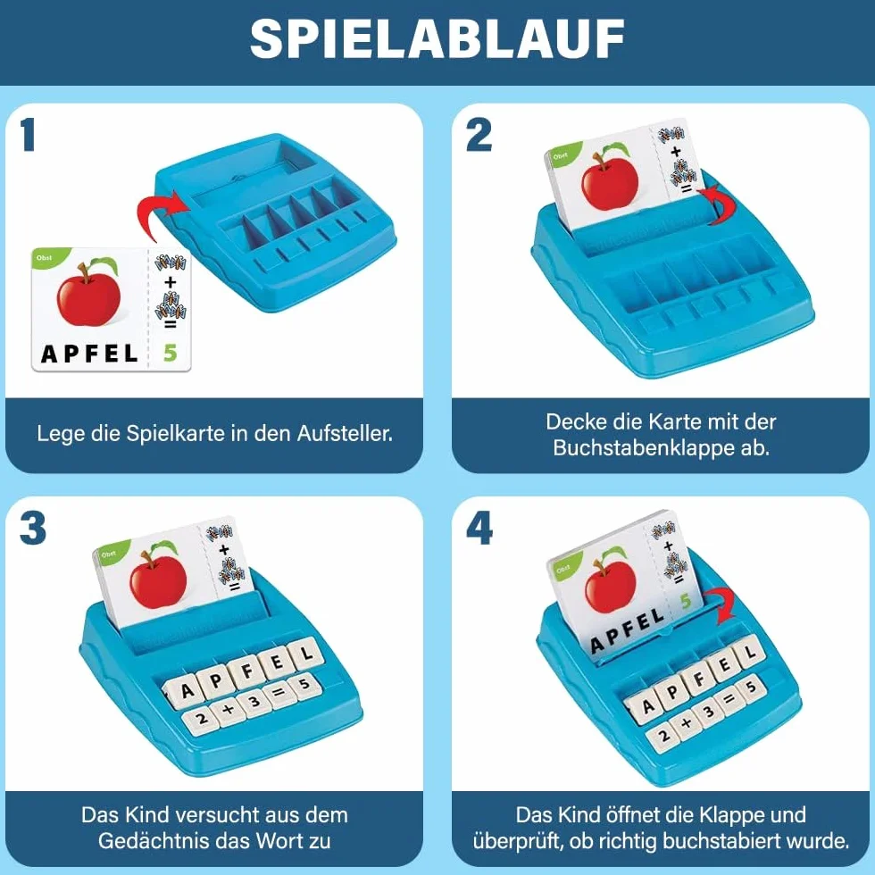 Buchstaben Lernspiel ABC Montessori Lernen ab 4 5 6 Jahre Vorschule Zahlen Rechnen Schulanfänger 1 Klasse Geschenk für Vorschulkind Lernspielzeug Einschulung (Türkis)