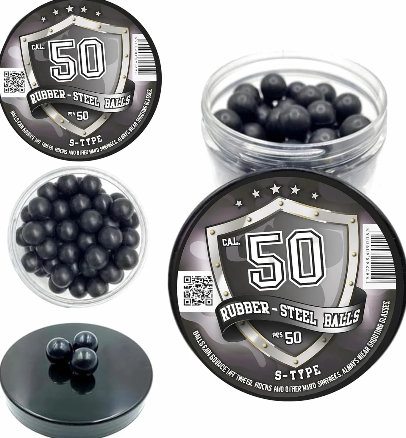 50 x Premium Qualität Hard Mix Gummi Stahl Kugeln 2,7 Gramm schwere wiederverwendbare Projektile Paintballs Reballs Powerballs für Training Heimverteidigung Pistolen im Kaliber 50 (S-Typ)