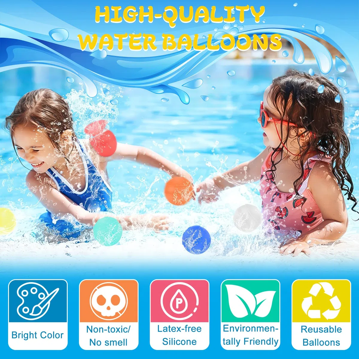 Wasserbomben Selbstschließend,6 Stück Silikon Wiederverwendbare Wasserbomben für Kinder & Erwachsene, Wasserballoons Schnellfüller Outdoor Wasserspielzeug für Pool, Strand & Sommerparty