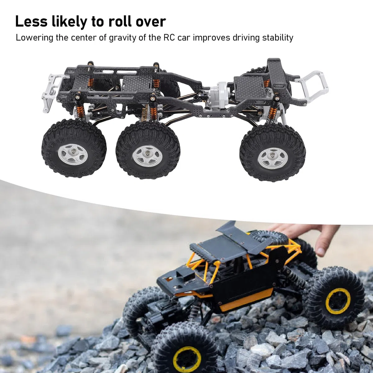 Bewinner Chassis -Rahmen für Axiale SCX24 RC -LKW, Carbon -Faser -Chassis -Rahmen -Upgrade, 6x6 RC -LKW -Körper mit Niedriger Mittelstufe für Verbesserte Stabilitätshandhabung (schwarzes Silber)