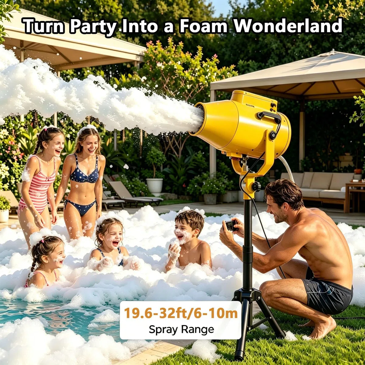 Schaumkanone, 60 Min dauerhafter dichter Schaum, ideal für Garten, Pool & Geburtstage, schafft unvergesslichen Familienspaß & Gelächter, Party Feeling zuhause!
