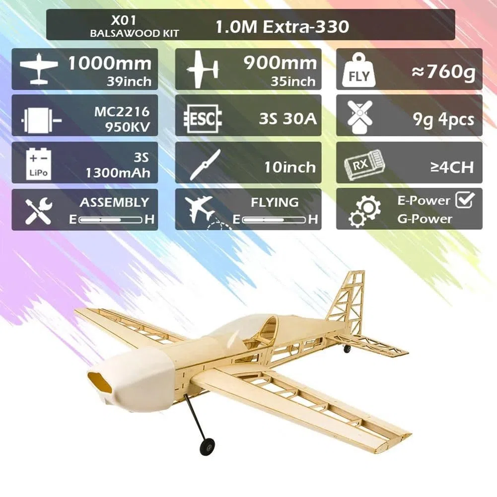 RC Holzflugzeug RC Flugzeug Bausatz Spielzeug RC Flugzeug Bausatz Extra330 Rahmen Ohne Abdeckung Spannweite 1000 mm Balsaholz Modellbausatz