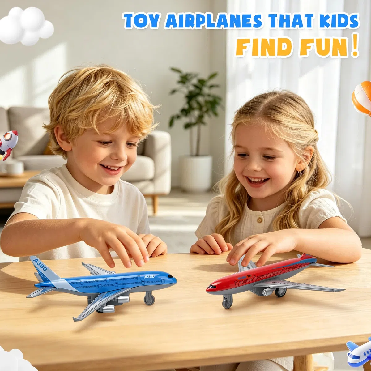 2 Stück Airbus A380 Flugzeug Spielzeug, Mini Modellflugzeug mit Rückziehfunktion, Spielzeugflugzeug für Kinder ab 3 Jahren – Rollendes Flugzeug Modell für Flughafen Spielzeug