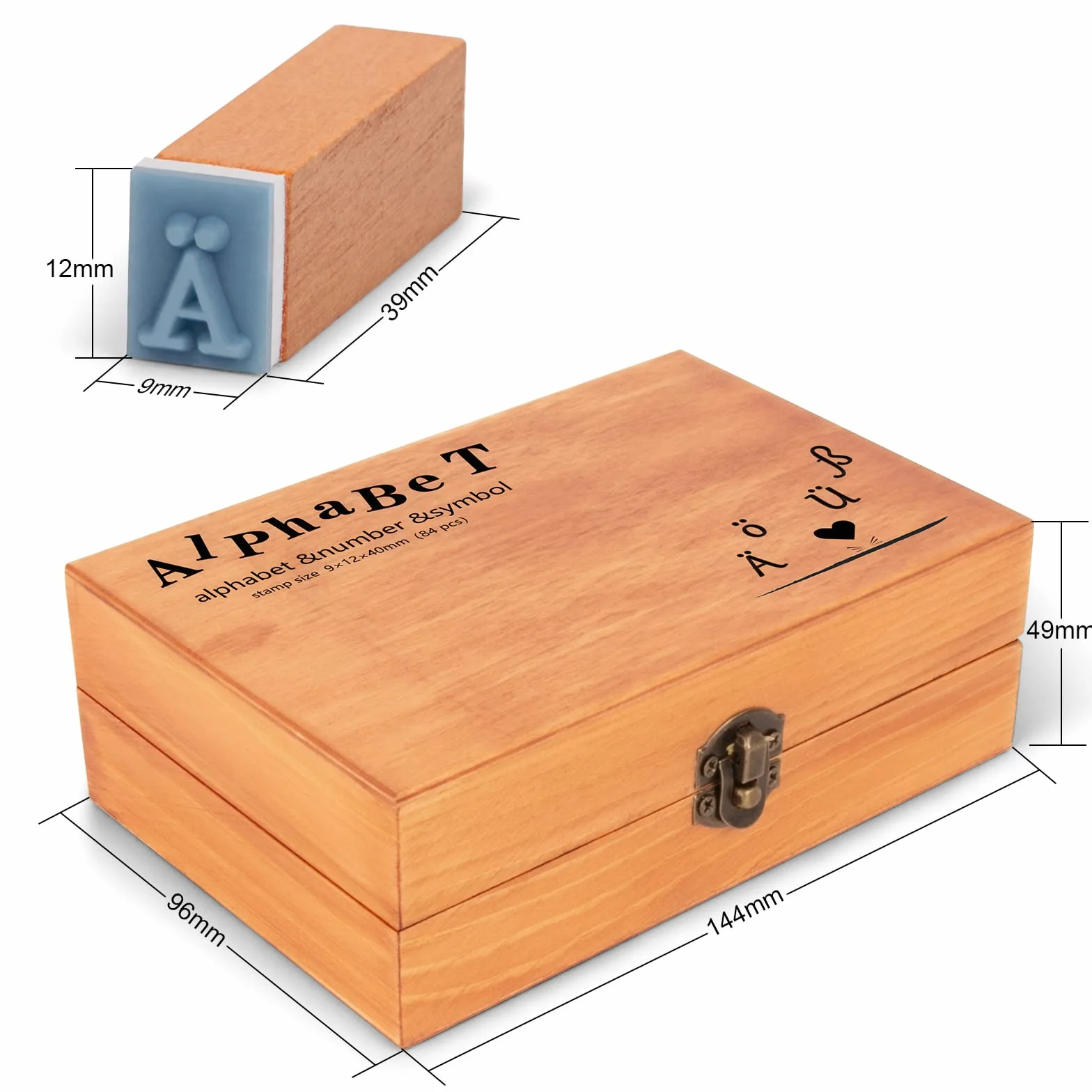 Ausyde Holzstempel Set – 84 Stück Alphabet-Stempel mit Großbuchstaben, Kleinbuchstaben, Zahlen und Symbolen mit Holzbox für Kunst und Handwerk