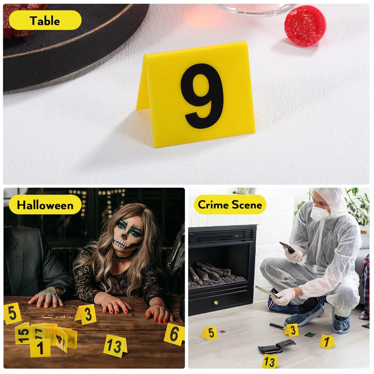 STOBAZA 15 Stück Beweismarker für Detektivspiele, Gelbe Zahlenmarker mit Dreieckigem Design, Szenenmarker für Mystery Party, Escape Room, Rollenspiel, Tischkarten und Foto-Requisiten