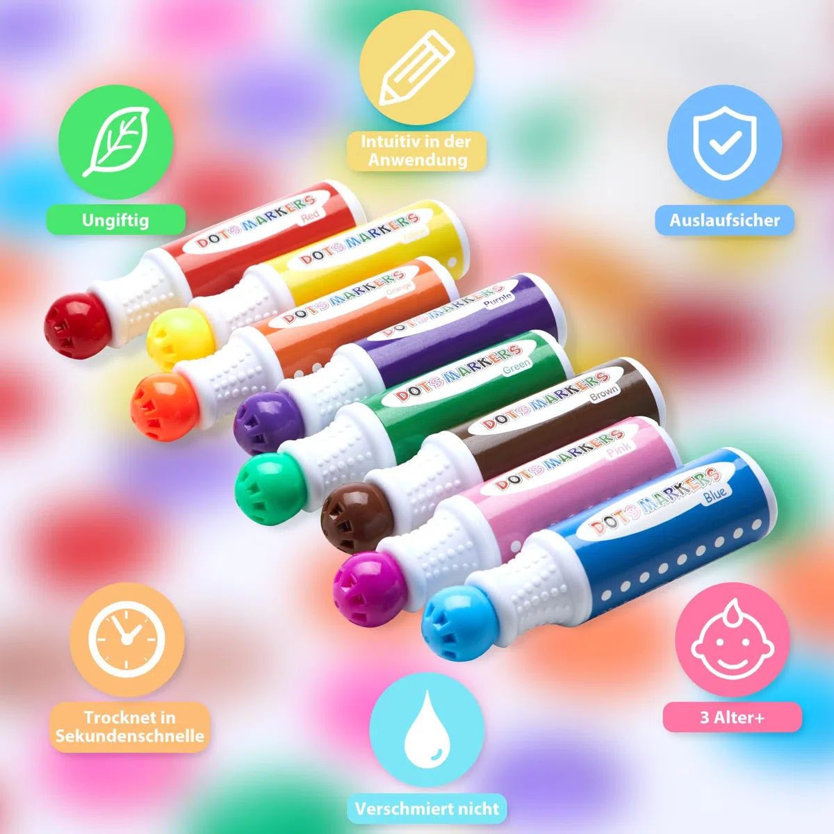 Ohuhu Bingo Dabbers, 12 Farben Auswaschbar Dot Marker für Kinder (40 ml) mit einem leeren 30 Seiten Kinder Activity Book für Vorschule ungiftig Wasser-basierte Punkt-Kunstmarker