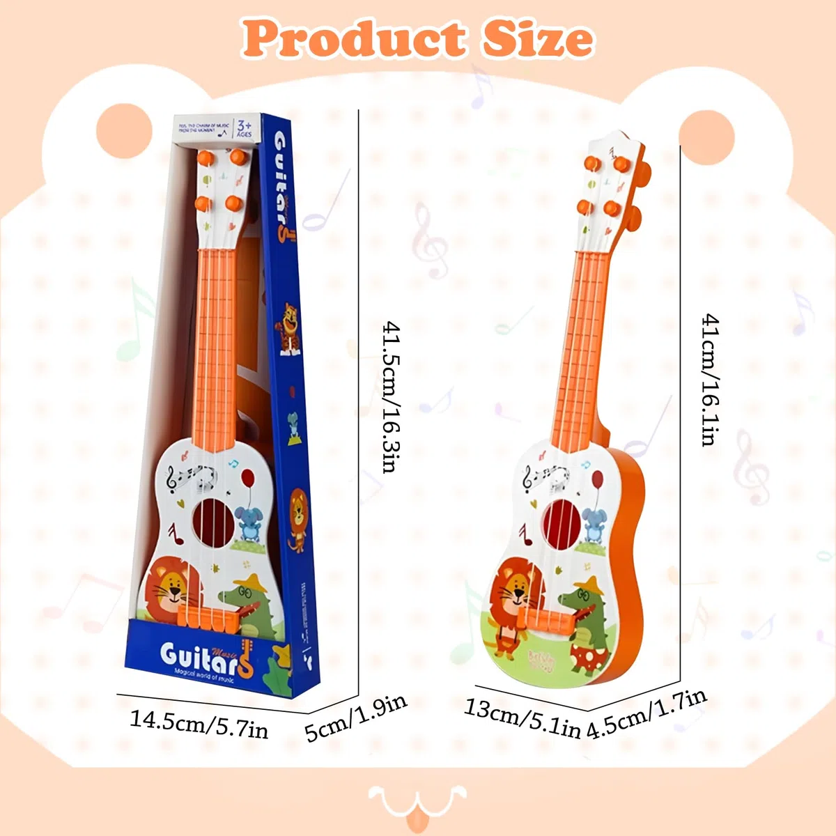 42cm Kindergitarre Mit 4 verstellbaren Saiten Ukulele Gitarre Spielzeug für Kleinkinder Anfänger Jungen Mädchen(Löwe)
