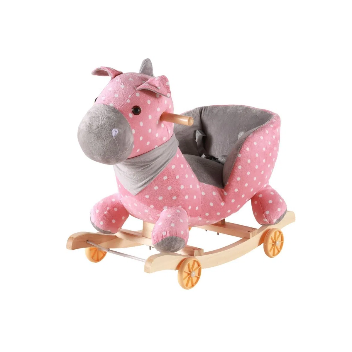 Schaukelpferd Kinder Pferde Spielzeug Reittier Plüsch Bezug auf Holz Kufen mit Rädern Bequemes Sitzen Und Stabile Haltegriffe für Kleinkinder, Rosa Gepunktetes Pferd, 60 28 50CM