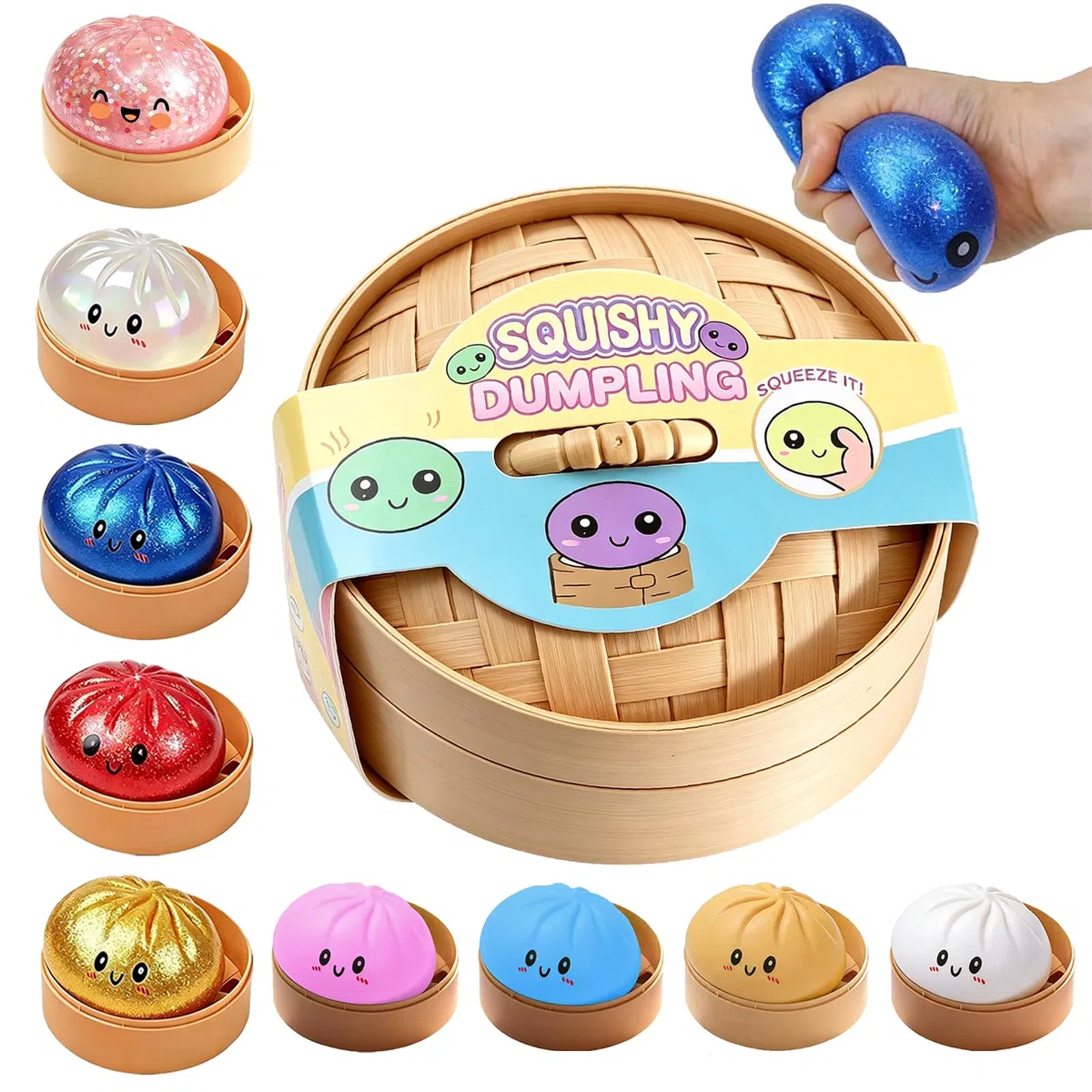 Knödel-Squishy, buntes Knödel-Spielzeug mit Dampfgarer, Überraschungsknödel-Stressabbau-Spielzeug, weiches Knete-Spielzeug zum Entspannen für Erwachsene, Jungen und Mädchen