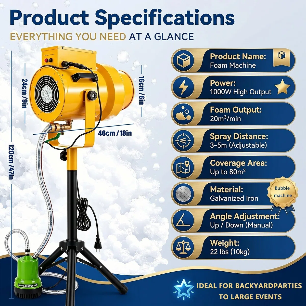 1000-W-Schaummaschine mit Stativ, Pumpe, Schlauch und Kanone