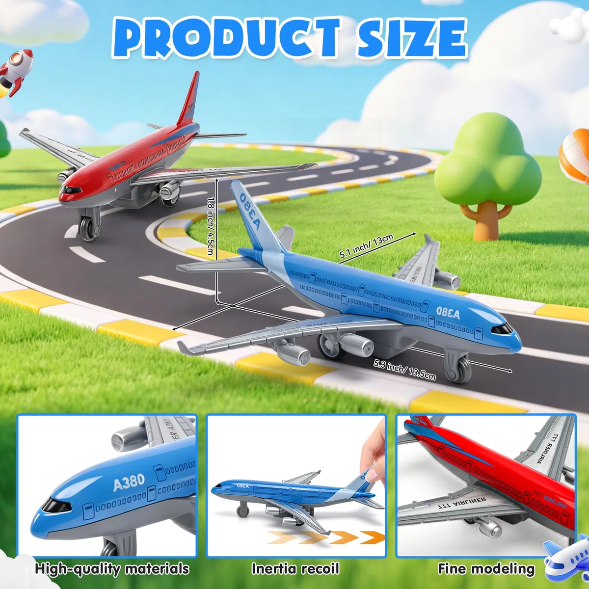 2 Stück Airbus A380 Flugzeug Spielzeug, Mini Modellflugzeug mit Rückziehfunktion, Spielzeugflugzeug für Kinder ab 3 Jahren – Rollendes Flugzeug Modell für Flughafen Spielzeug