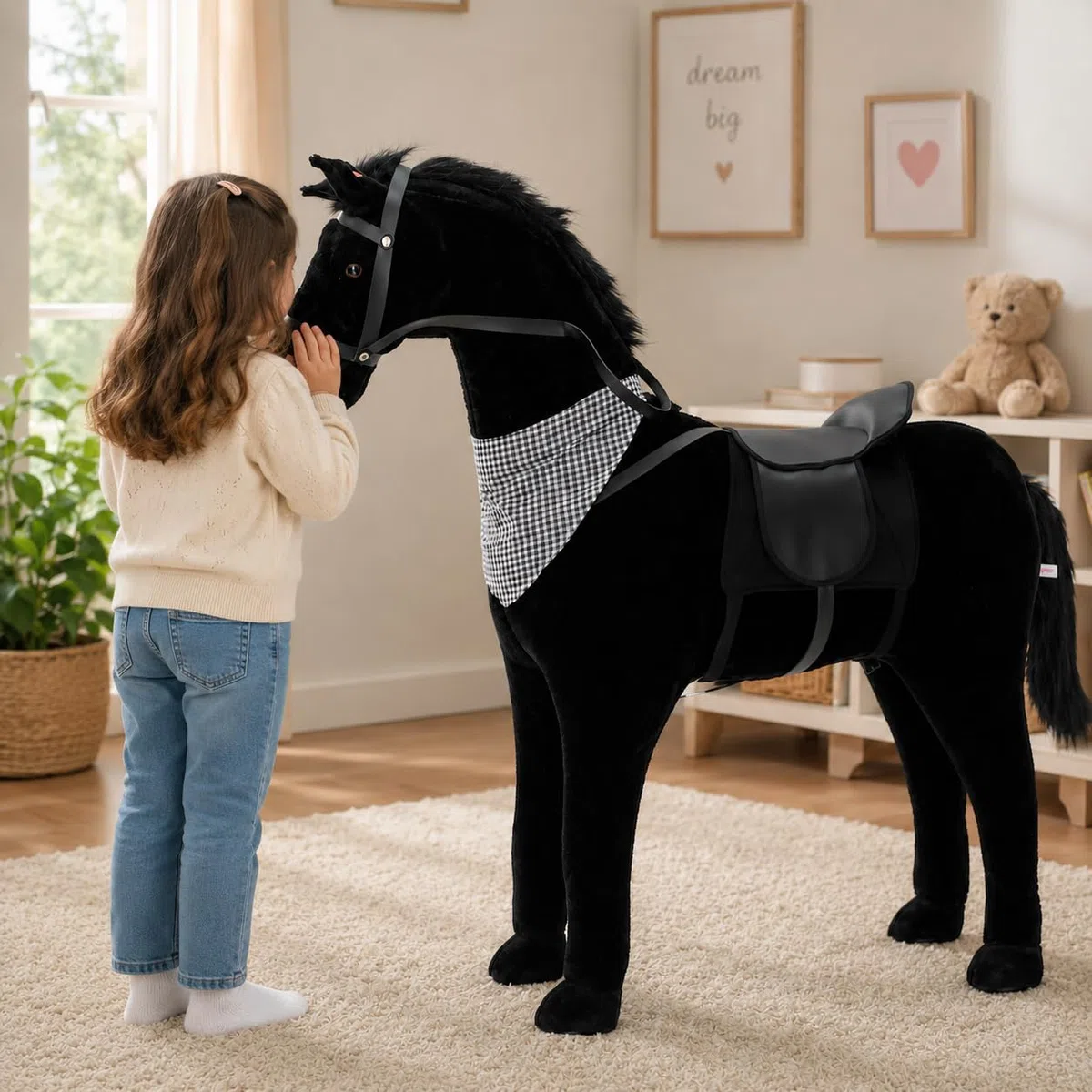 Sweety Toys 11049 Plüsch Pferd Stehpferd, 105 cm, Schwarz