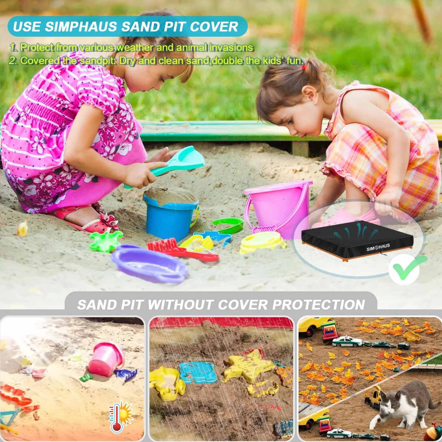 Sandkastenabdeckung Wasserdicht Sandkasten Abdeckung Abdeckplane Sandkasten Hülle Sandkastenplane Poolabdeckung Quadratisch mit Gummizug,Kordelzug,Winddicht,Anti-UV 420D Oxford 125x125x20cm