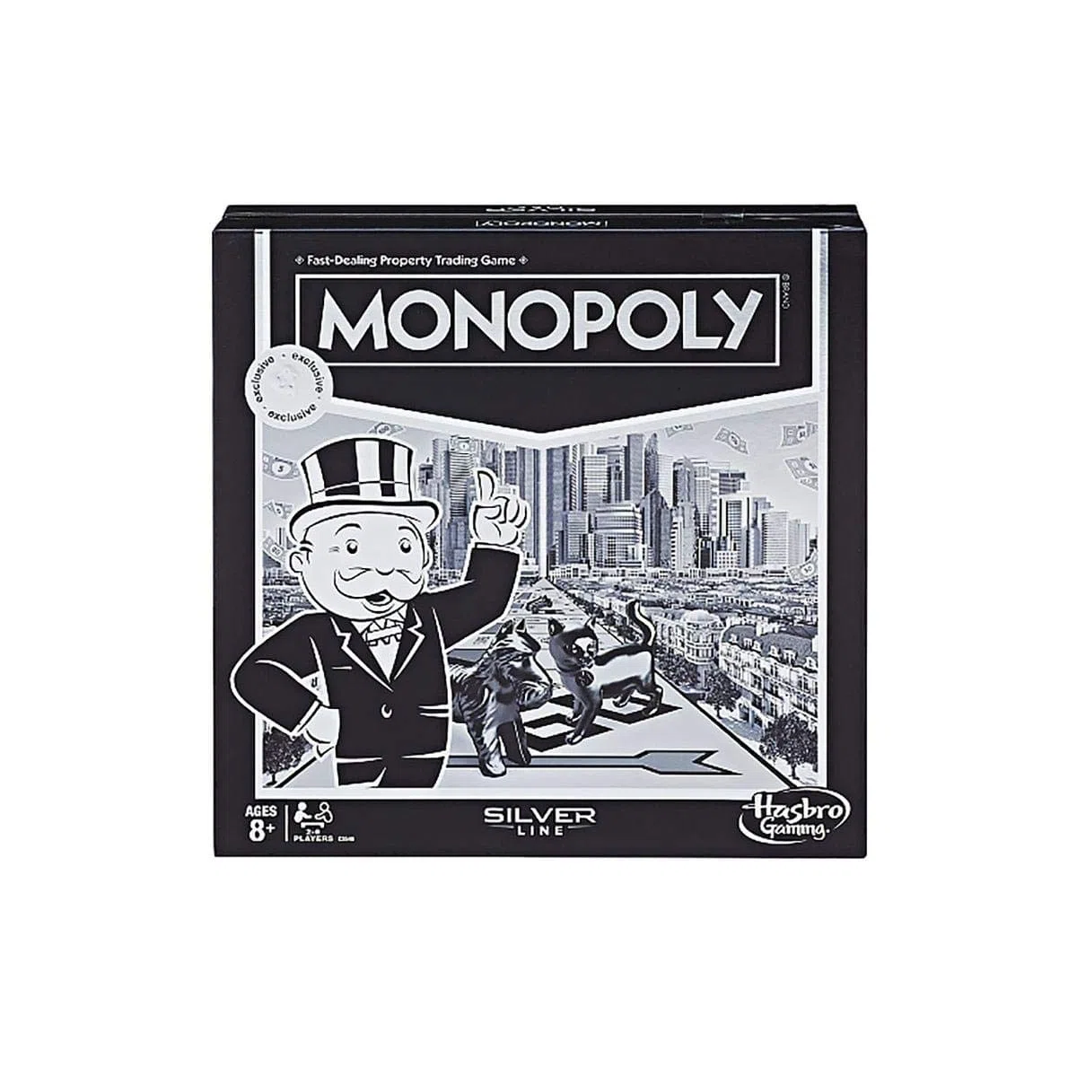 Hasbro Monopoly Silver Line Exklusives Premium-Brettspiel - Neuer moderner Stil mit Folienbrett - Familienstadt/Urban Brettspiel für 6 Spieler ab 12 Jahren