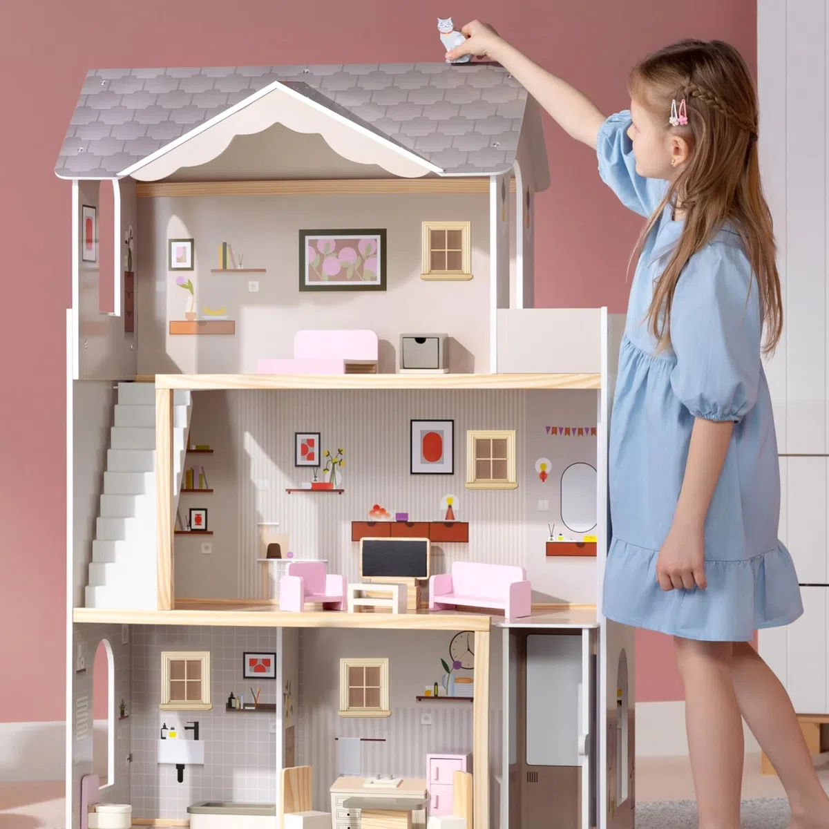 SHINEOFI 2Er Set Miniaturfensterrahmen Aus Birkenholz 1:12 Maßstab Puppenhausfenster Für DIY Puppenhausmöbel Dekoration Und Spielzeugzubehör Mit 4 Fächern