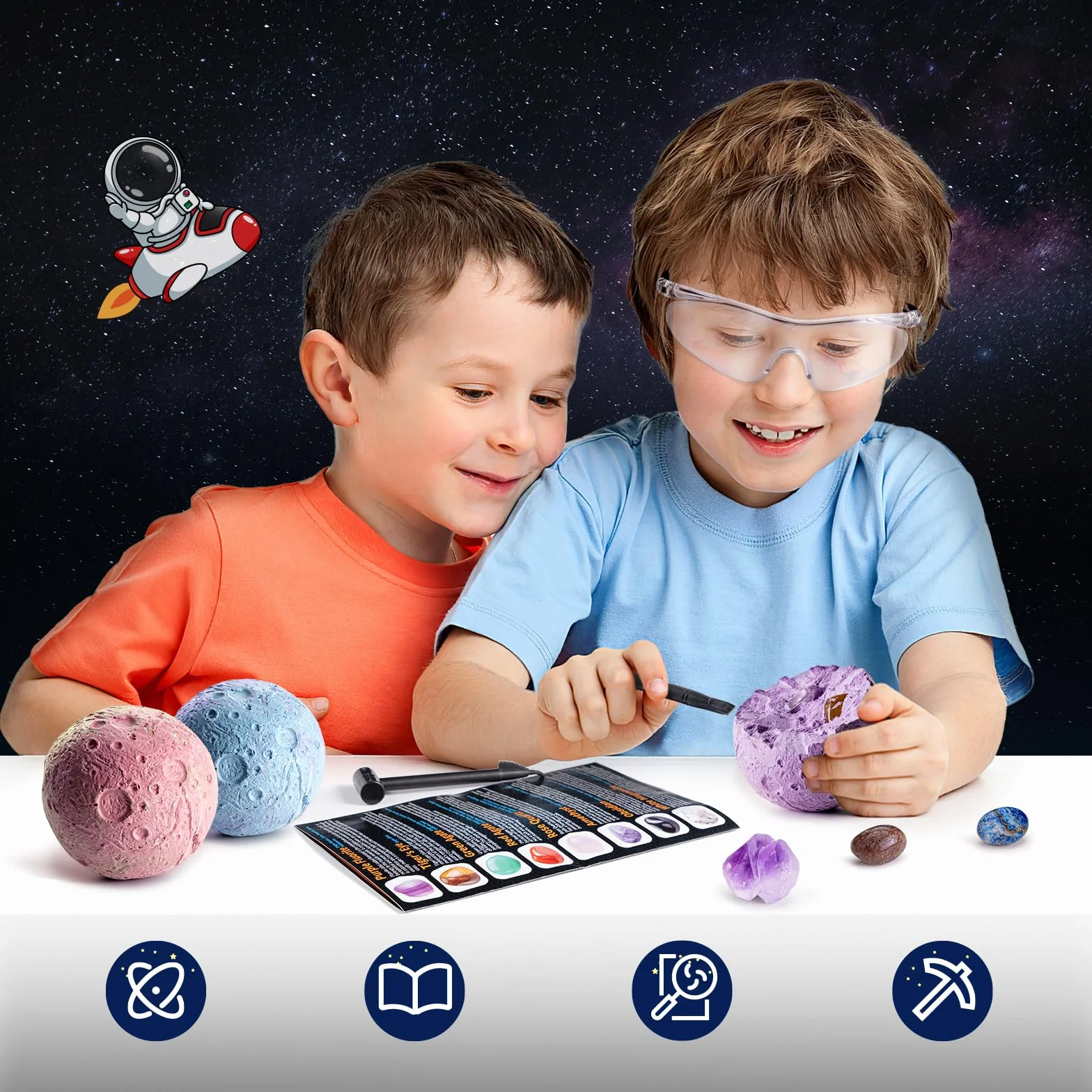 GobiDex Ausgrabungsset für Kinder, Natürliche Edelsteine und Kristalle, Mineralien Steine für Kinder ab 6 7 8 9 10, Mond Schatzsuche Spielzeug, Sonnensystem, Planeten Geschenk für Jungen und Mädchen